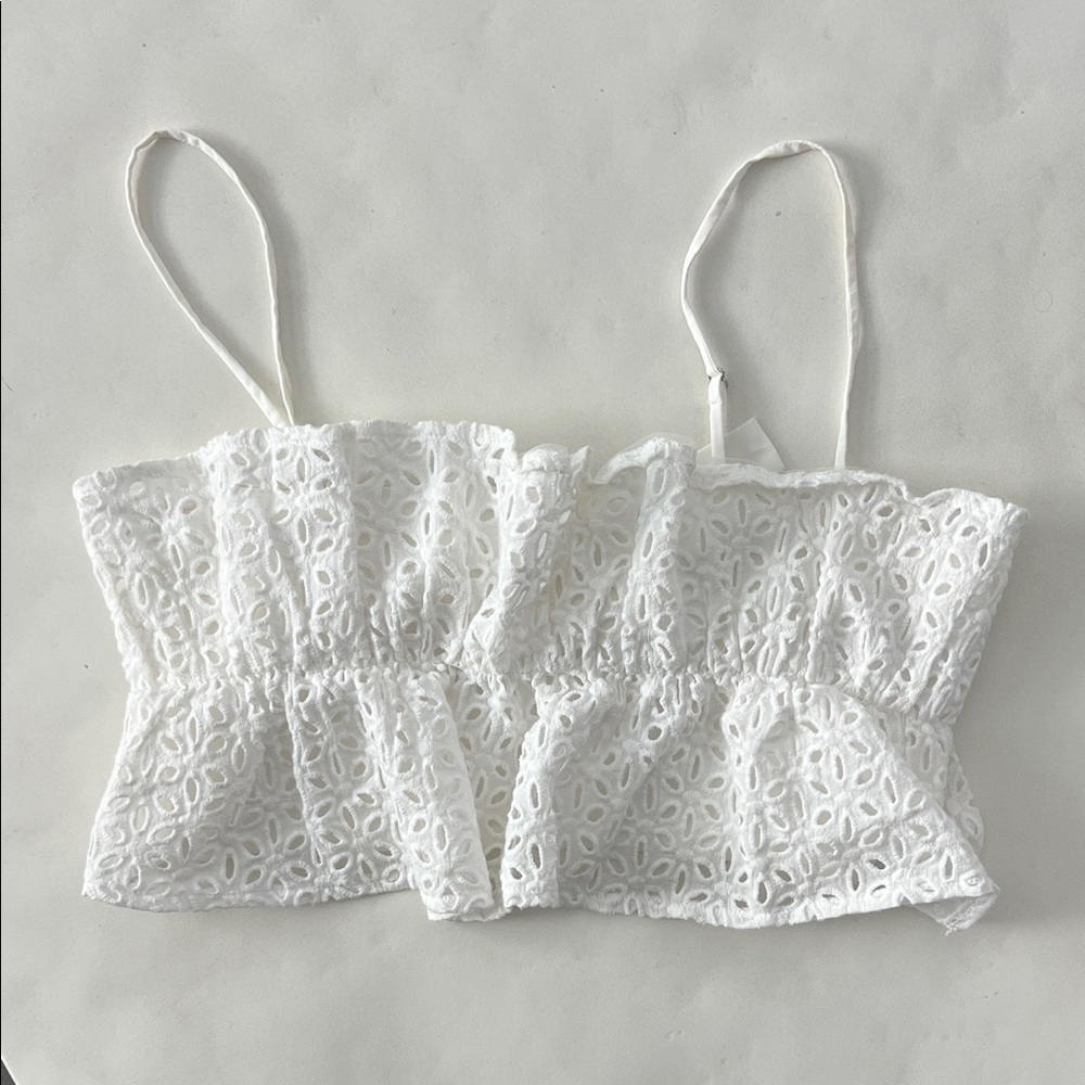HELLO MOLLY LA On My Mind Crop White Eyelet Tank Top 4 / S - Picture 4 of 8